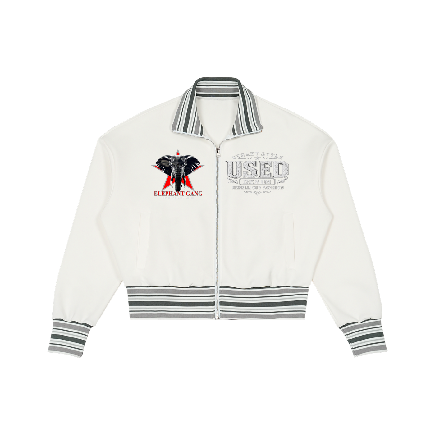 Striped Rib Collar Zip Jacket